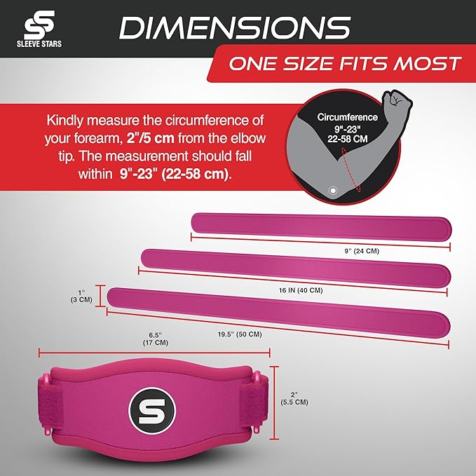 Sleeve Stars Tennis Elbow Brace for Women - Adjustable Tennis Elbow Strap, Golfers Elbow Brace for Men, Counterforce Brace for Tennis Elbow for Tendonitis Relief, Fits 9"-23" (Pair/Hot Pink)