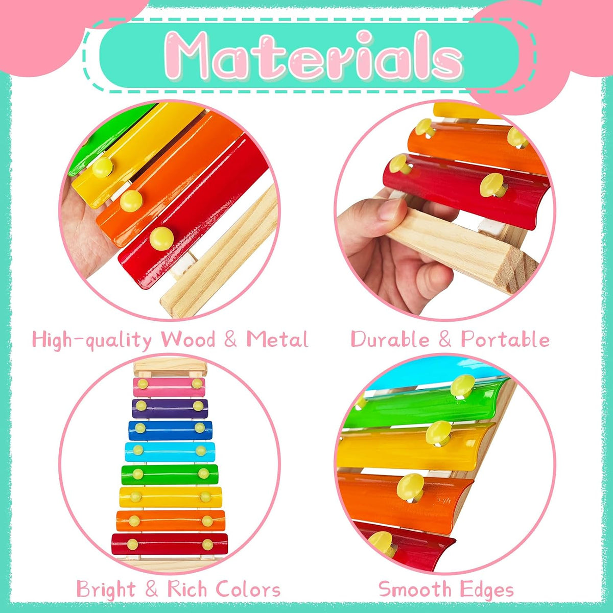 Xeehwb 2 pack wooden xylophones for kids with 8 colored keys and child mallets - view 3