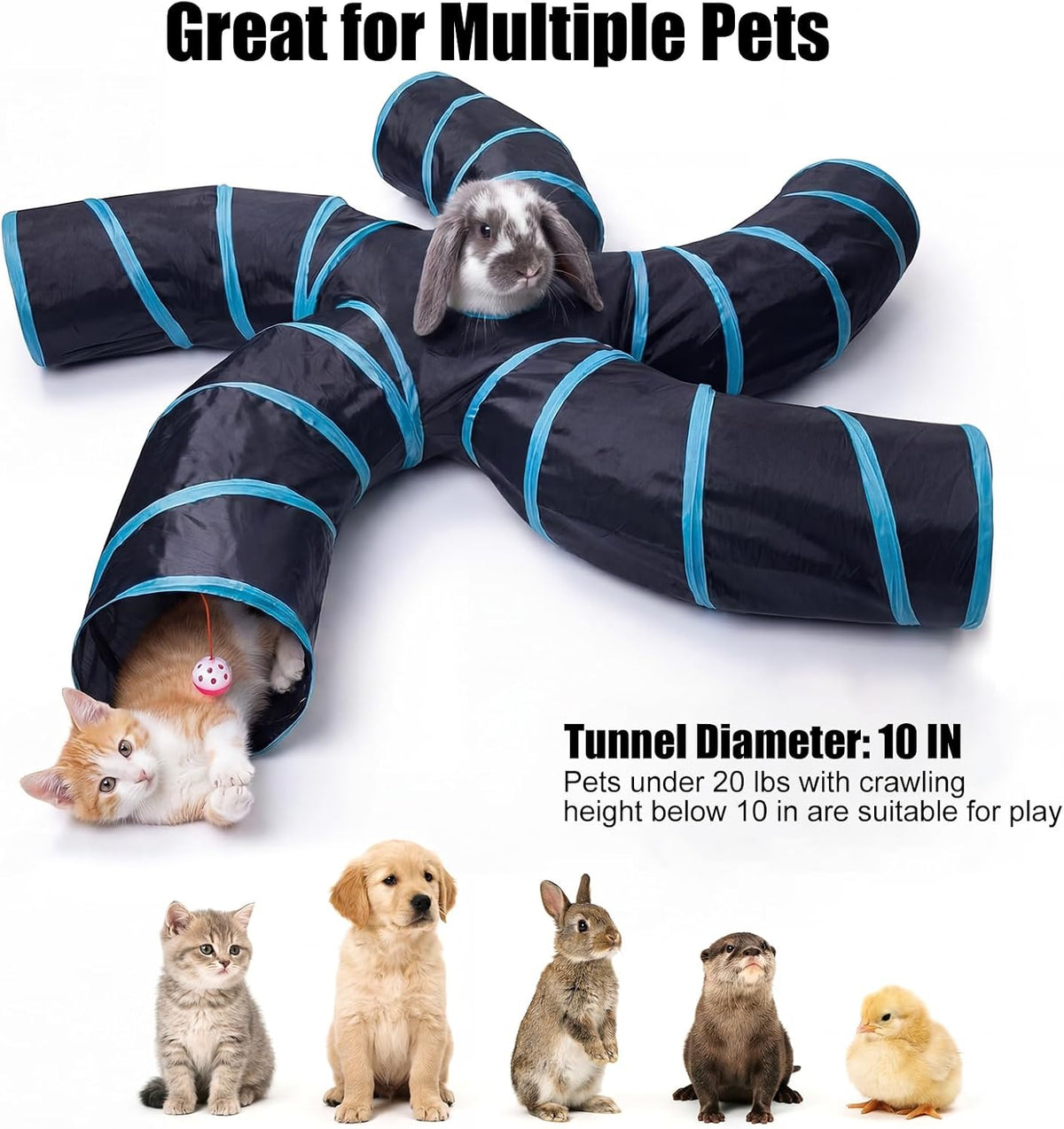 Bemodst Cat Tunnel for Indoor Cats - Black&Blaue 5 way - image 2