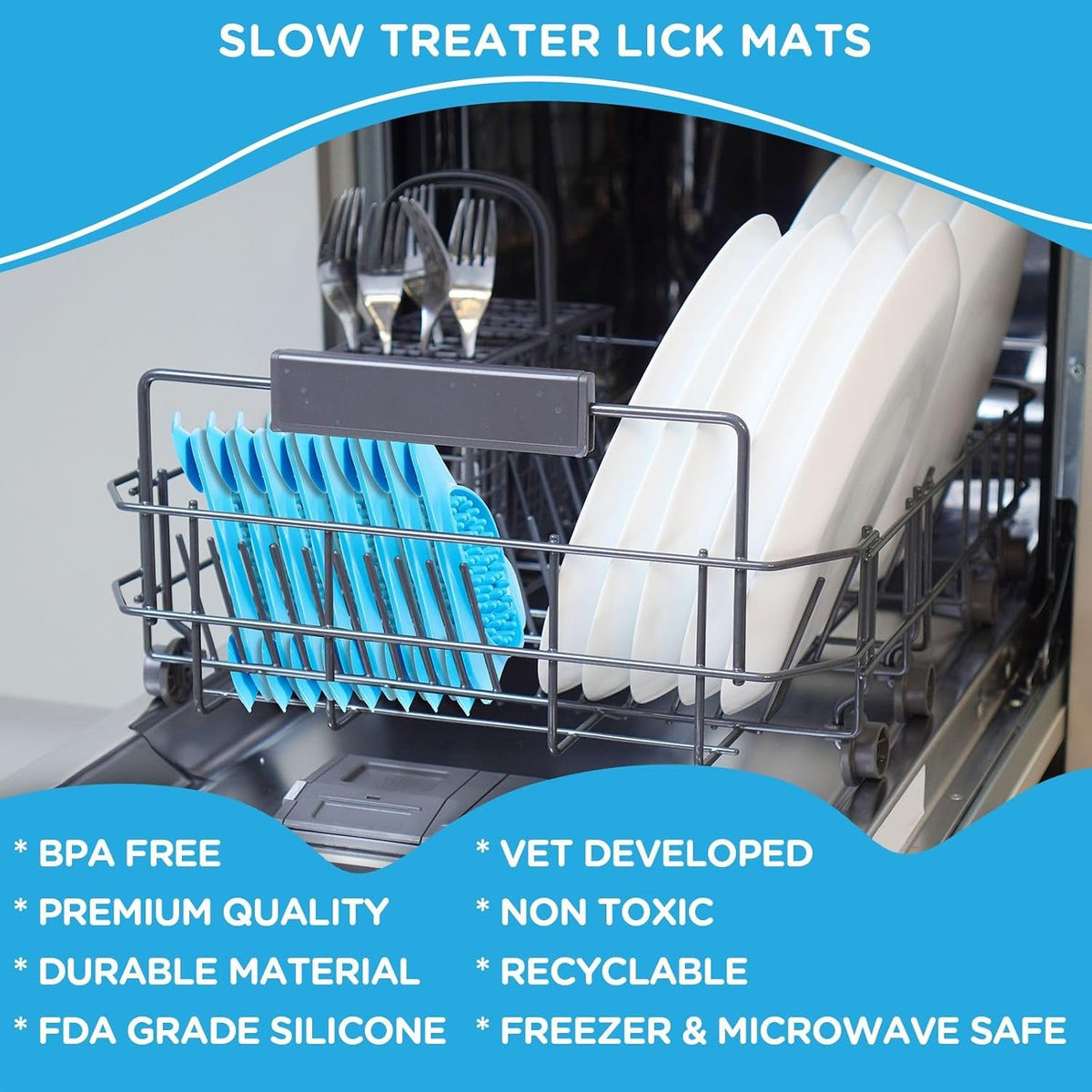 Lick Mat for Dogs with Suction Cups, XL, Blue - 1 Pack-Regular - image 2