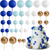 ASTARON 32 Pcs Foam Balls Cake Topper Decorations for Party Cake - Blue，gold