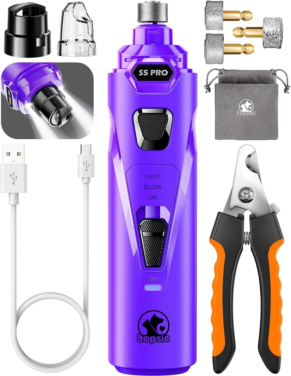 Whisper Quiet Dog Nail Grinder Safe & Stress-Free for Sensitive Dogs - Purple