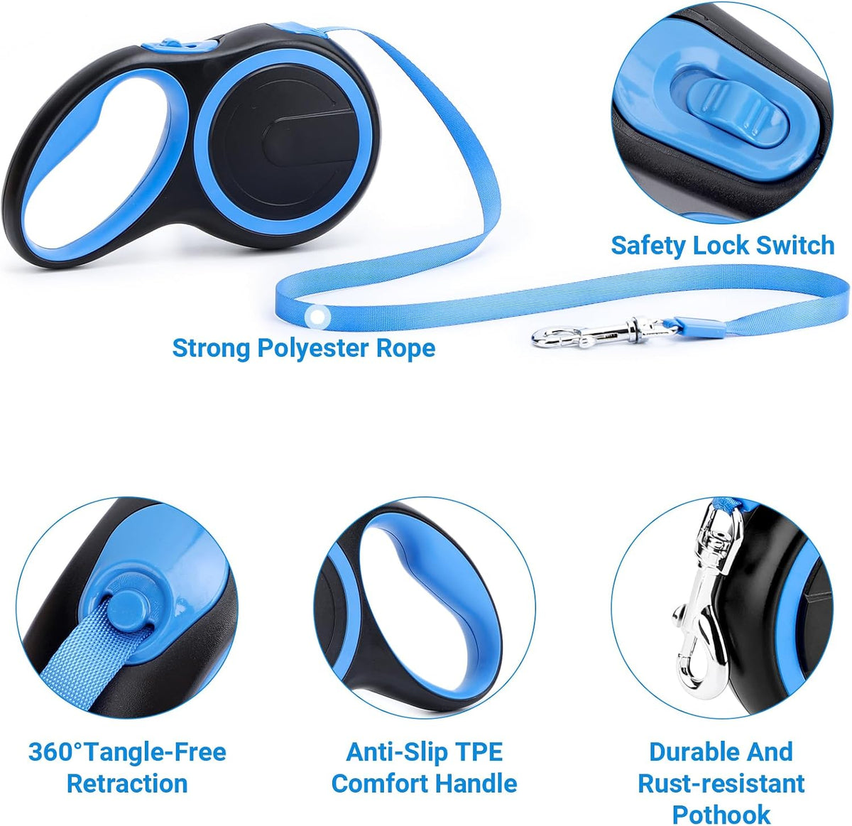 Segarty 26ft Dog Leash Retractable - Blue / 16ft(up to 44 lbs) - image 3