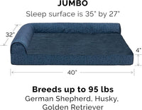 Furhaven Cooling Gel Dog Bed for Large Dogs w/ Removable Bolsters & Washable Cover, For Dogs Up to 95 lbs - Plush & Almond Print L Shaped Chaise - Blue Almonds, Jumbo/XL