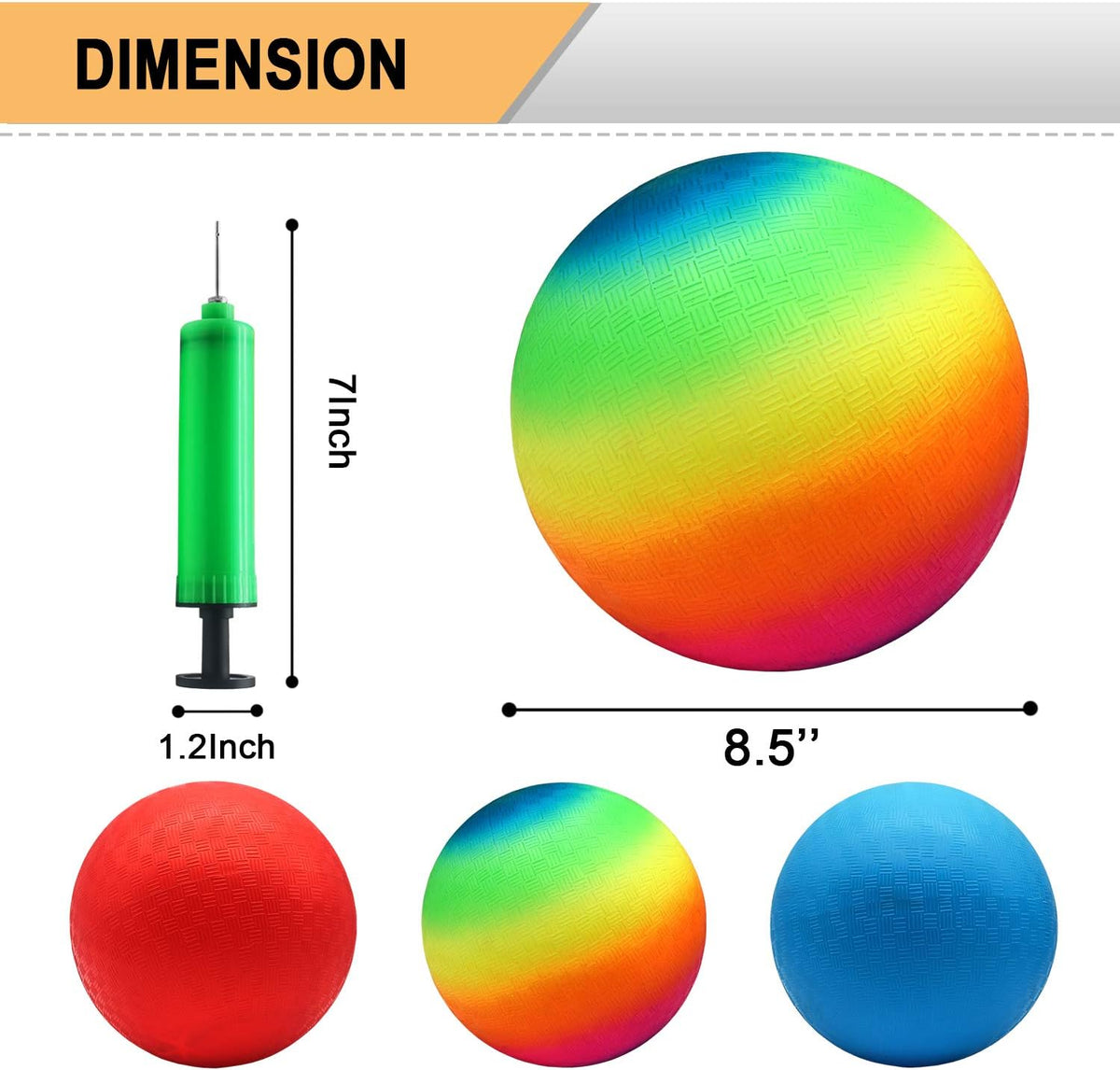 Four Square Balls, 8.5 Inch Playground Ball for Kids Outdoor Dodgeball Kickball Handball Game - Blue (1 ball), Red (1 ball), Rainbow (2 balls) - image 4