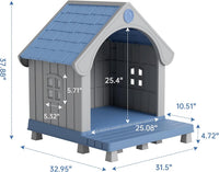 Dog House Outdoor, Plastic Small Dog House-Weatherproof Design with Air Vents & Elevated Floor - Blue / 32.95" L x 31.5" W x 37.88" H - image 2