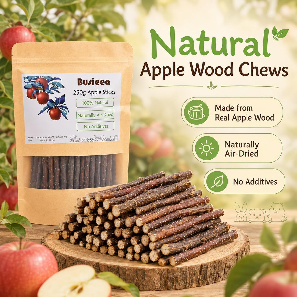 Apple Chew Sticks 100g Mini Molar Toys for Small Pets – Essentials for Small Pets - 3.6 Ounce (Pack of 1) - image 2