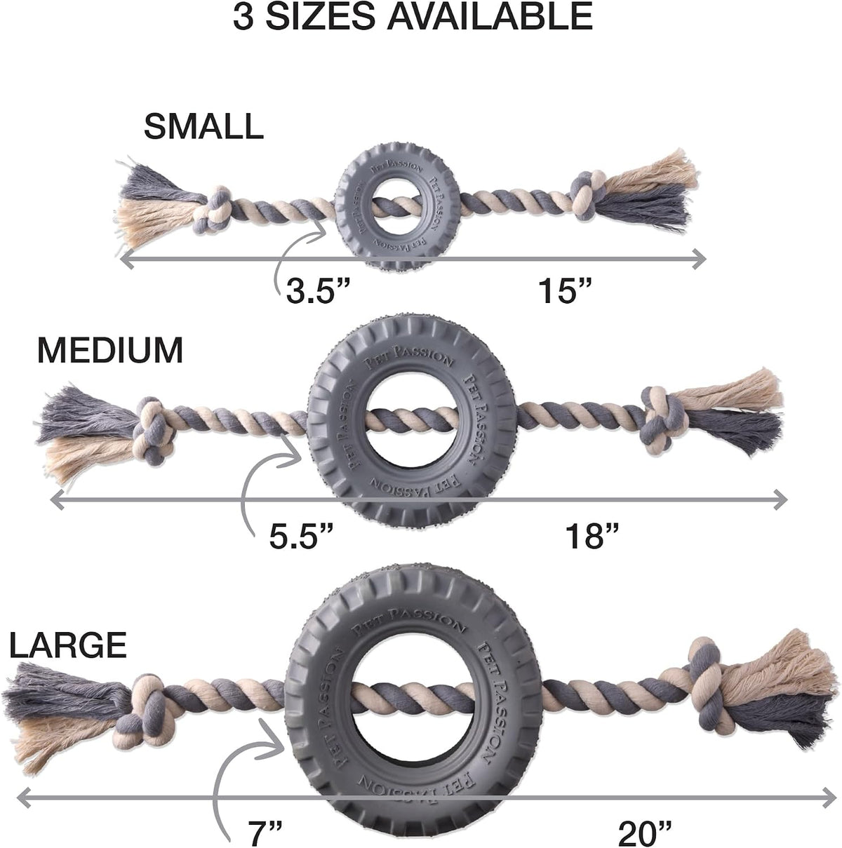 Pet Passion Natural Rubber Tire and Organic Cotton Rope Pull and Chew - Gray / Small - image 3