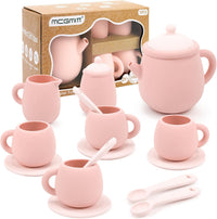 MCGMITT Silicone Tea Party Set, Toy Tea Set for Toddlers Kids - Pink