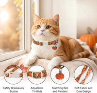 2 Pack Cute Cat Collars - Cartoon Bee Ladybug Breakaway Cat Collar with Bell & Matching Pendant - Flower Pumpkin - image 3