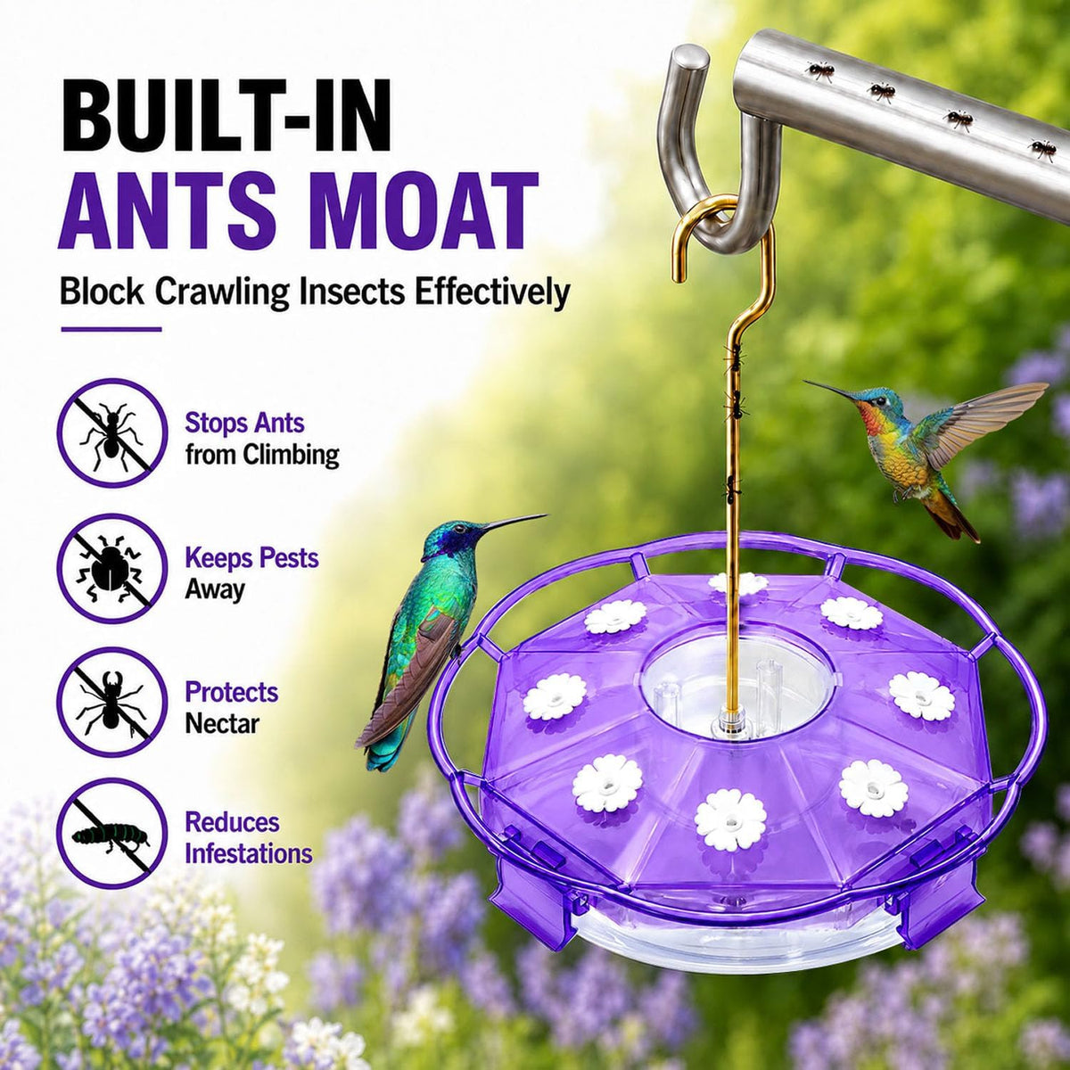 2 Pack 16 oz Saucer Hummingbird Feeders for Outdoors - Clear Amethyst / 1-Feeder Set - image 4