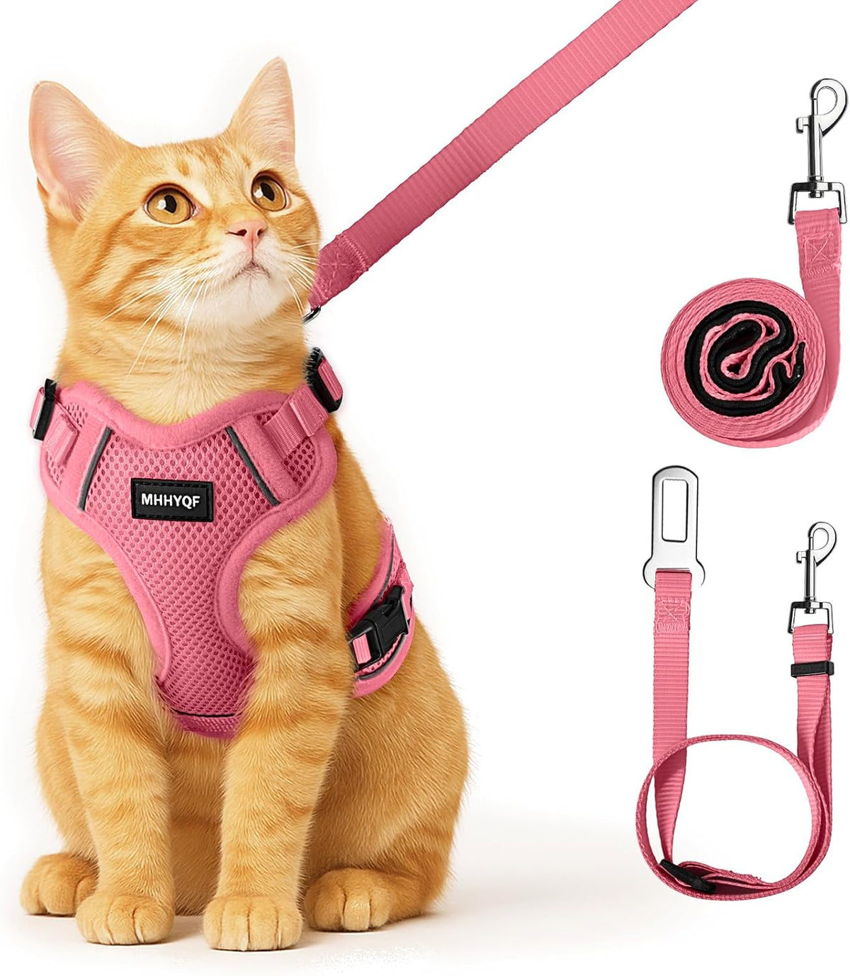Cat Harness and Leash Set, Adjustable Cat Vest Harnesses – Essentials for Cats - Pink / Small