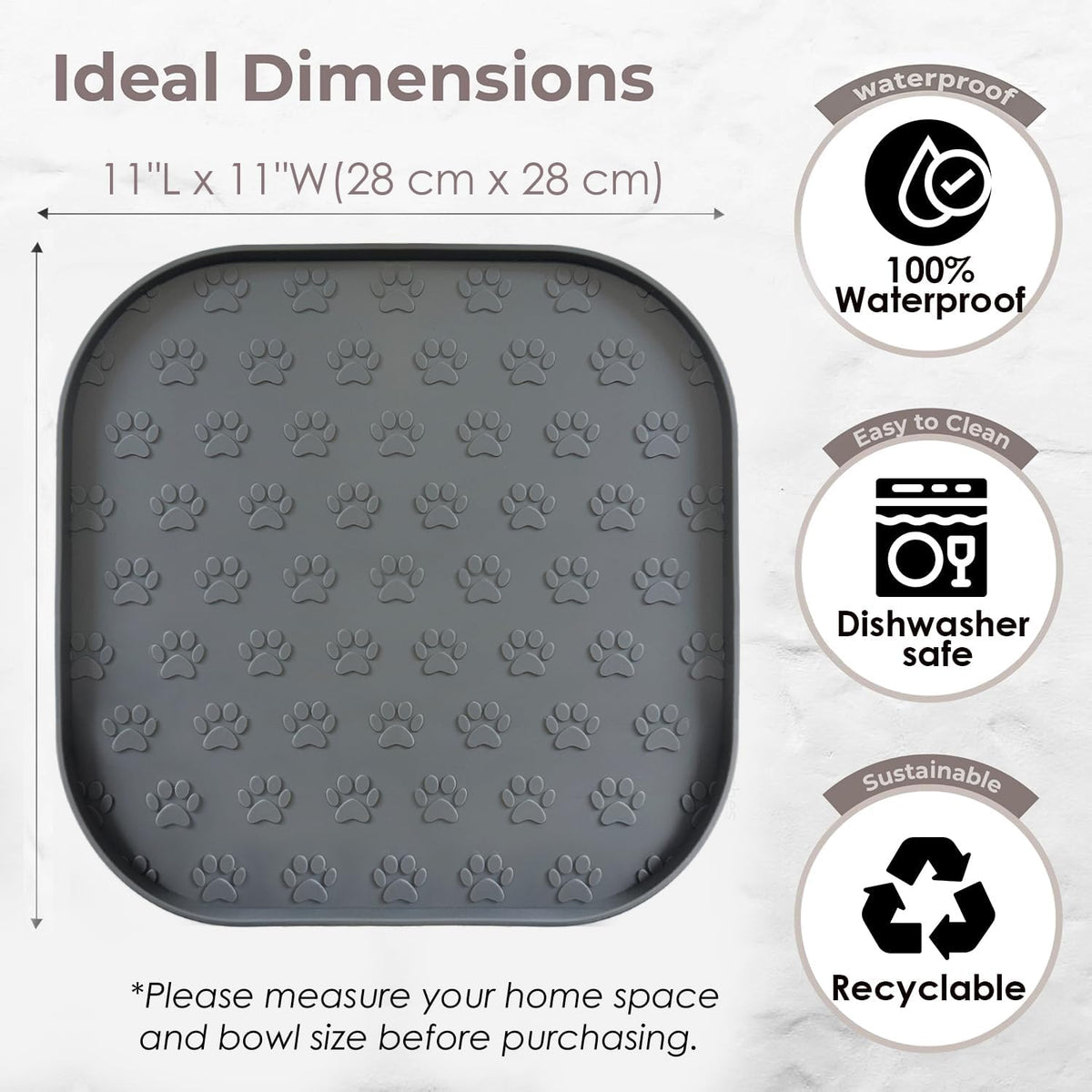 Pet Feeding Mat, Waterproof Anti-Slip Placemats for Dog Cat Bowl Silicone Pet Food Mat, Raised Edge - Black / 11"L x 11"W - image 2