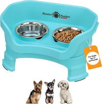 Neater Feeder Deluxe Mess-Proof Elevated Dog Bowls for Large Dogs - Small + Standard Bowl / Aquamarine