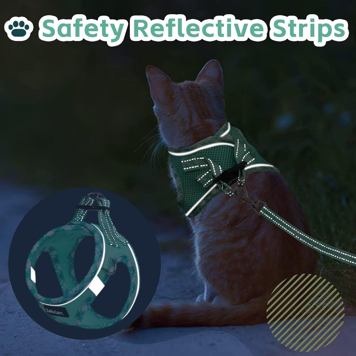 Escape Proof Cat Harness and Leash, Adjustable Vest - Green / M - image 3