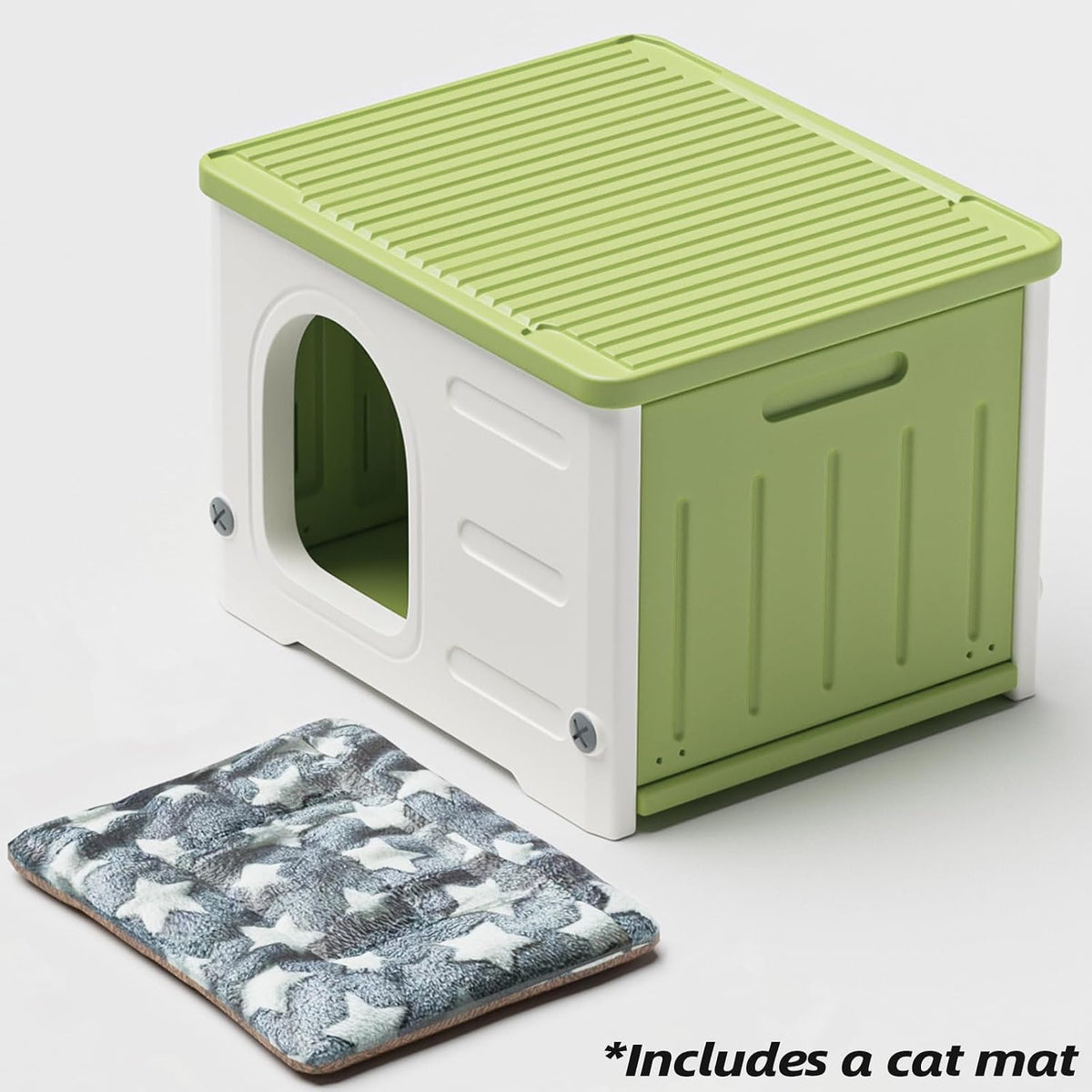 Plastic Cat House for Outdoor Indoor Use - Green-L - image 4