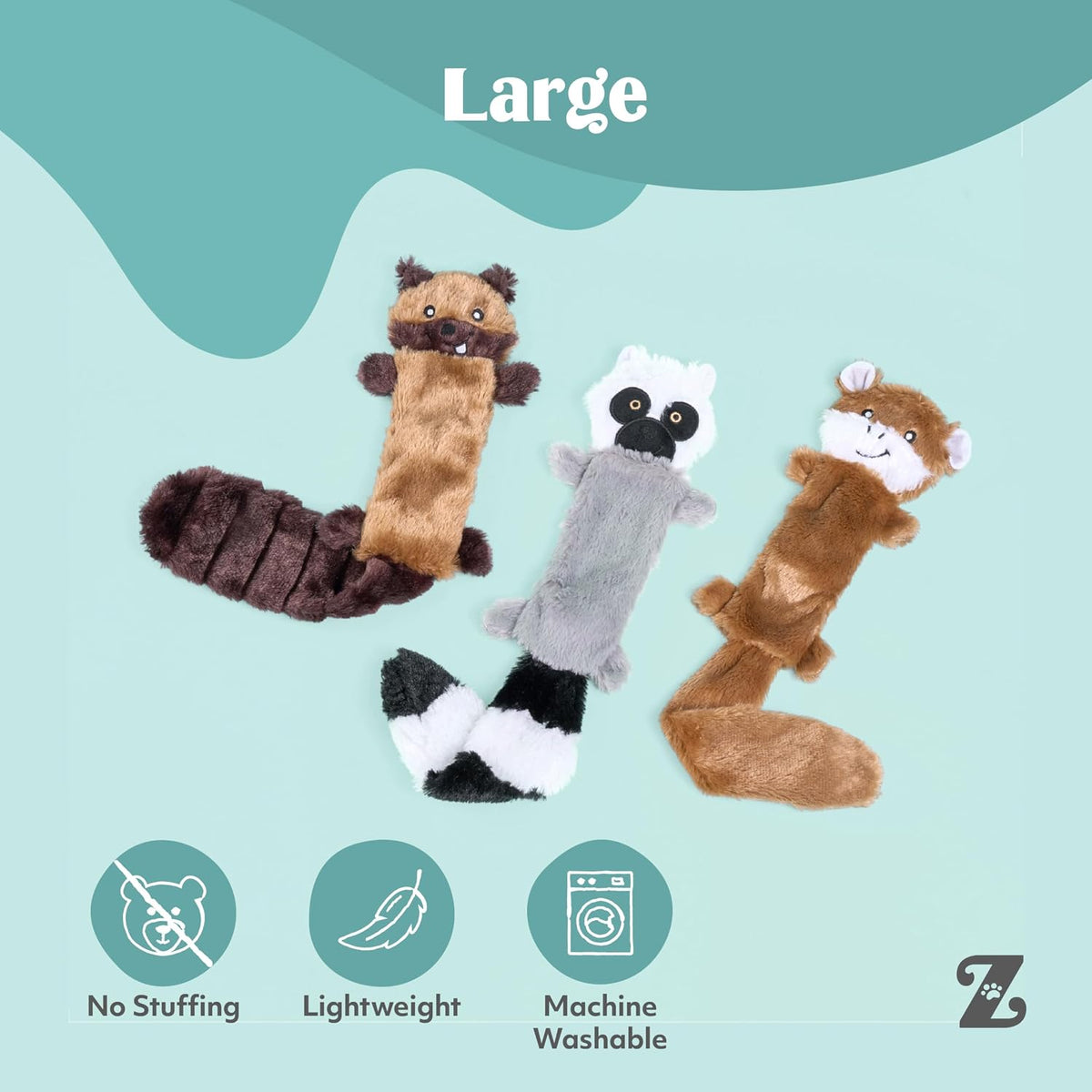 ZippyPaws Skinny Peltz No Stuffing Dog Toy Pack to Keep Them Busy - Chipmunk, Lemur, Monkey - Large (3-pack) - image 4