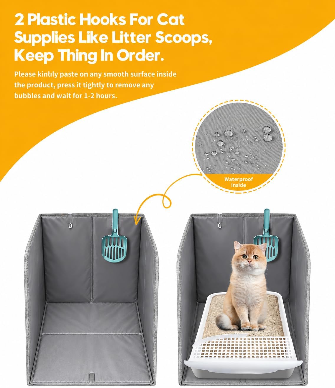 Waterproof Cat Litter Box Enclosure Splash Guard with Removable Mat - Solid Gray / Large - image 2