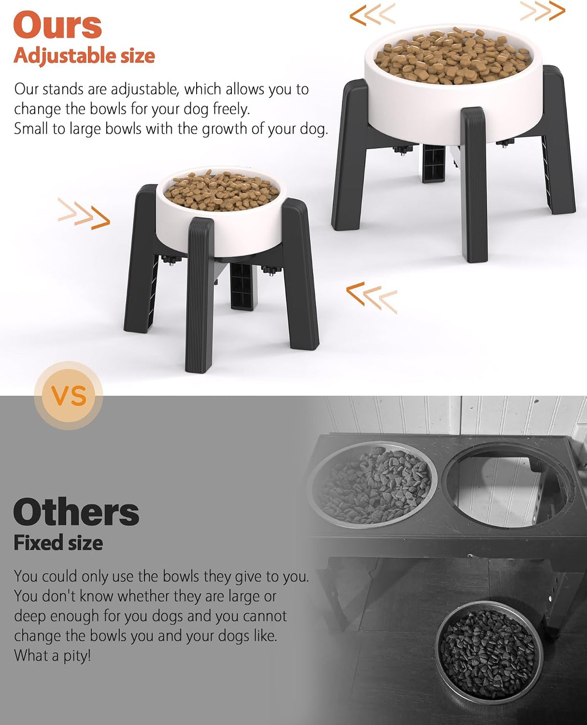 Dog Bowl Stand with Adjustable Height and Width [Stand Only] – Essentials for Dogs - 2 Pack For Bowl / H: 6.3''; W: 6.1-10.4'' - image 2