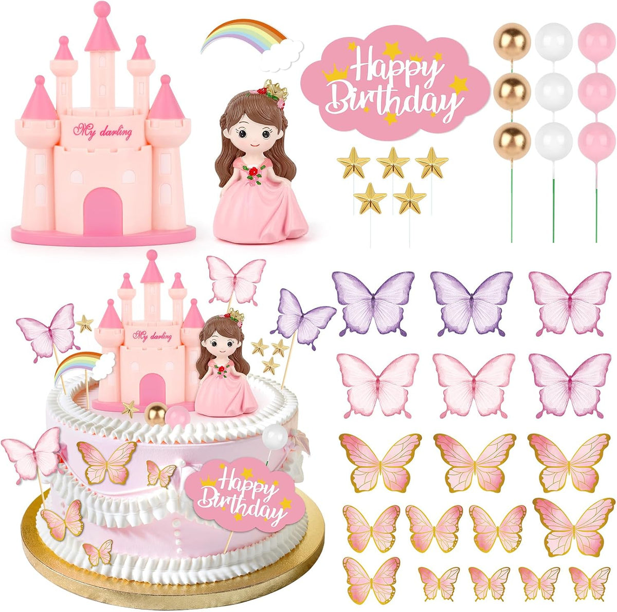 Hooqict 28Pcs Soccer Cake Decorations Set with Mini Balls - Princess