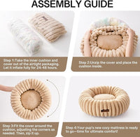 MEWOOFUN Donut Dog Beds for Small Dog, Calming Bed Round Cute Puppy Bed with Non-Slip Bottom, Fluffy Washable Pet Bed for Puppy and Kitten (Light Brown, S (25x25x7))