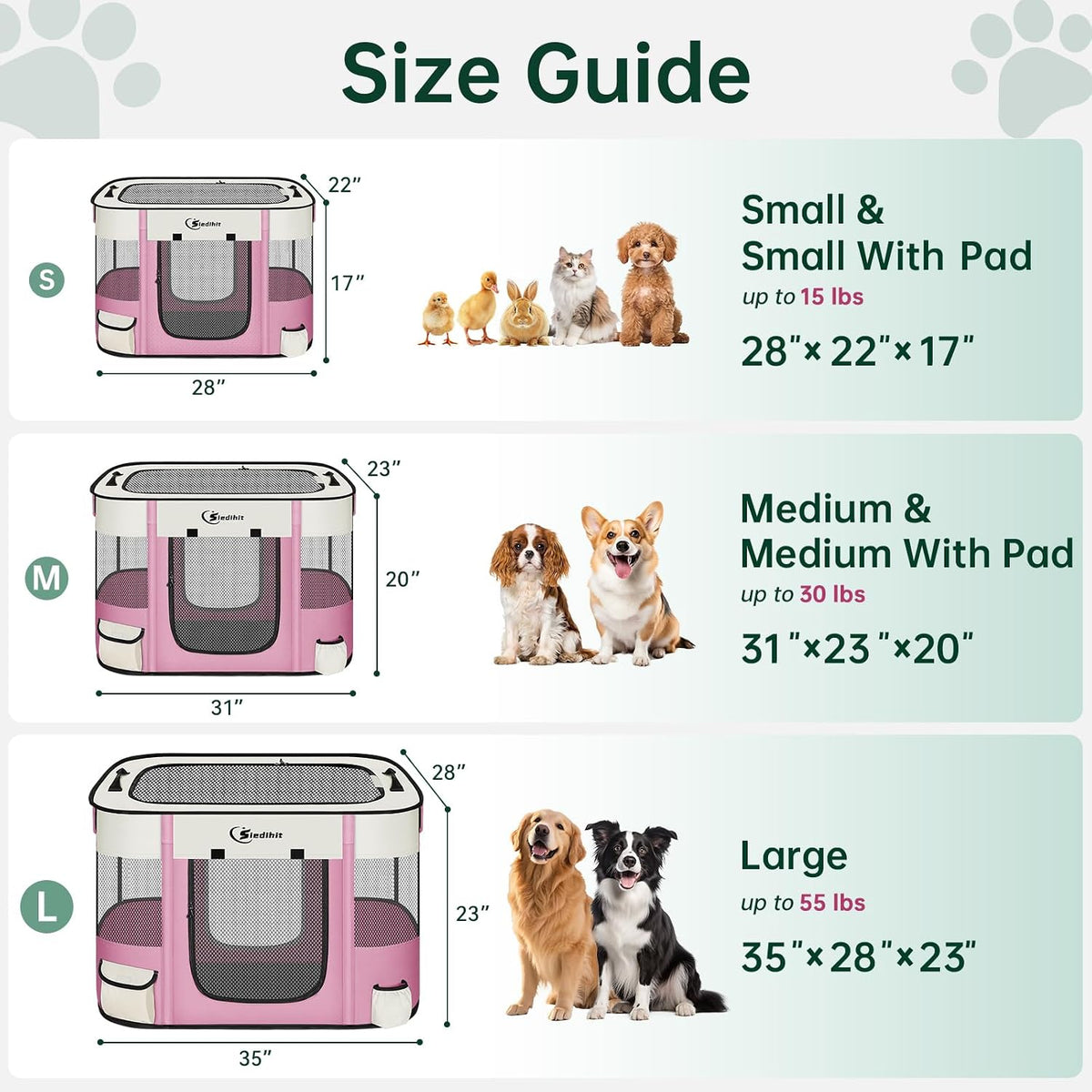 Siedihit 31" Dog Playpen, Cat Puppy Pen - Small / Pink with Pad - image 2