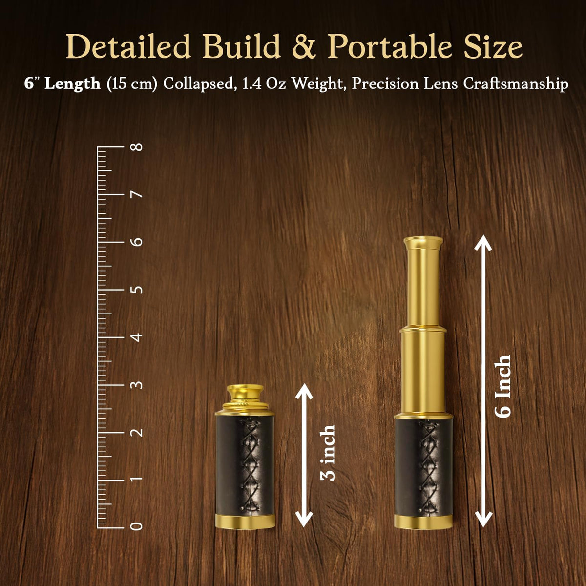 NauticalMart 6 inch brass spyglass telescope with leather case, pocket pirate telescope - view 4