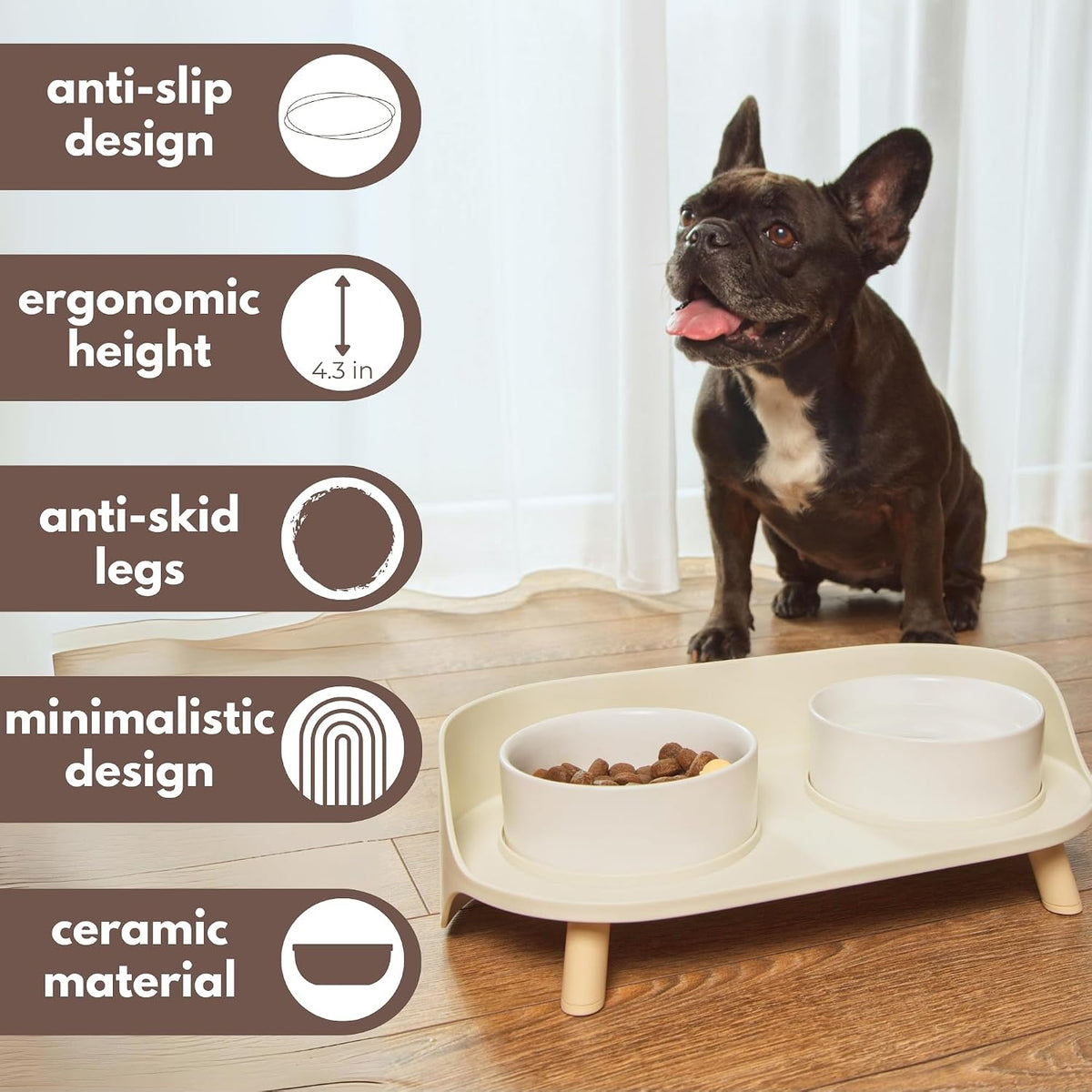 A4DOG Ceramic Dog Bowls with Stand - 13.5 OZ / White / Beige - image 2