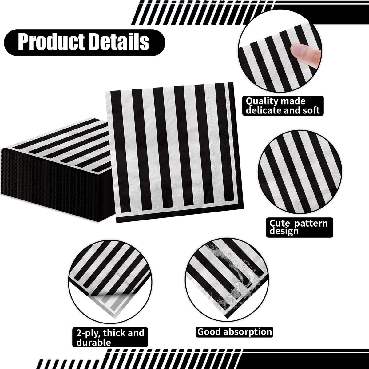 PIXHOTUL 100 pack red and white striped carnival paper napkins - view 15