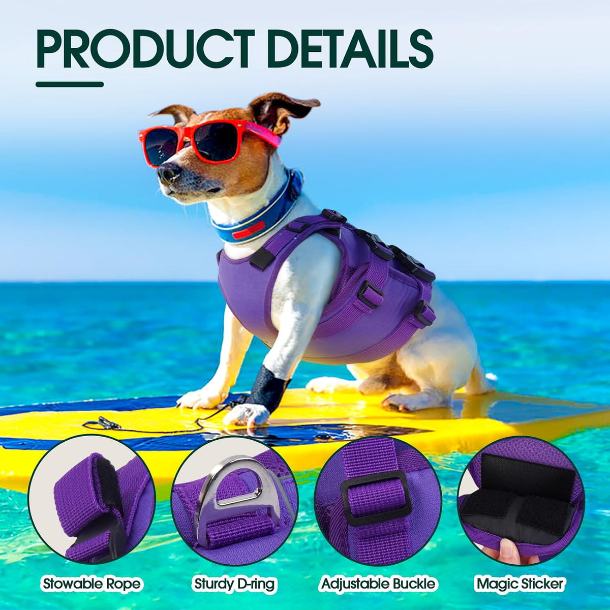 Kuoser Dog Life Jacket, High Flotation Dog Life Vest for Swimming Boating – Essentials for Dogs - High‑Vis Purple / Xl (Chest Girth:25.98-33.46'') - image 3
