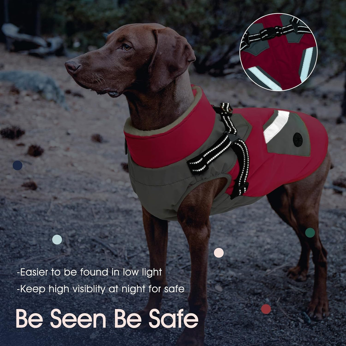 Dog Winter Coat with Harness Built in - Medium(Chest:20.9 in) / Rosered - image 4
