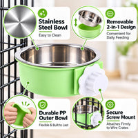 2 Pieces Crate Dog Bowl, Removable Stainless Steel Pet Kennel Hanging Food Water Feeder Bowl Cage - Blue,Green - image 2