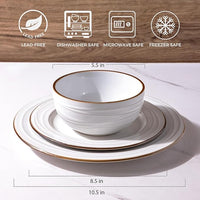 GBHOME Ceramic Dinnerware Sets,18 pcs Embossed Elegant Stoneware Plates and Bowls Sets, Housewarming Wedding Gift | Dishwasher & Microwave Safe | Dishes Set Service for 6