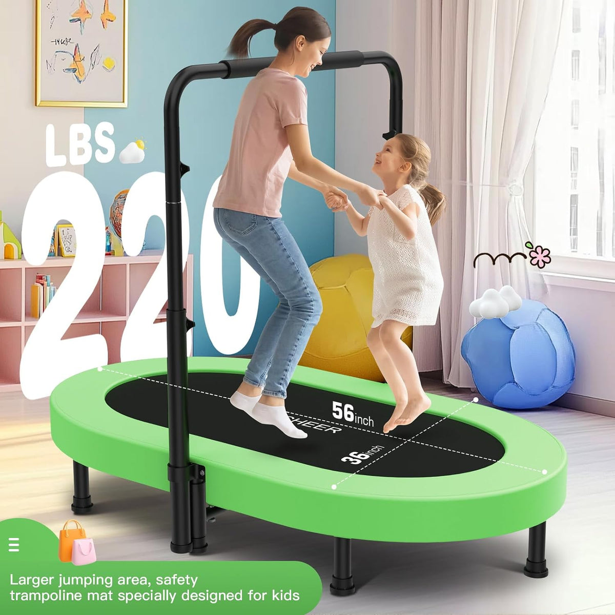 ANCHEER 56" Double Mini Trampoline for Kids - Green Pro - image 4