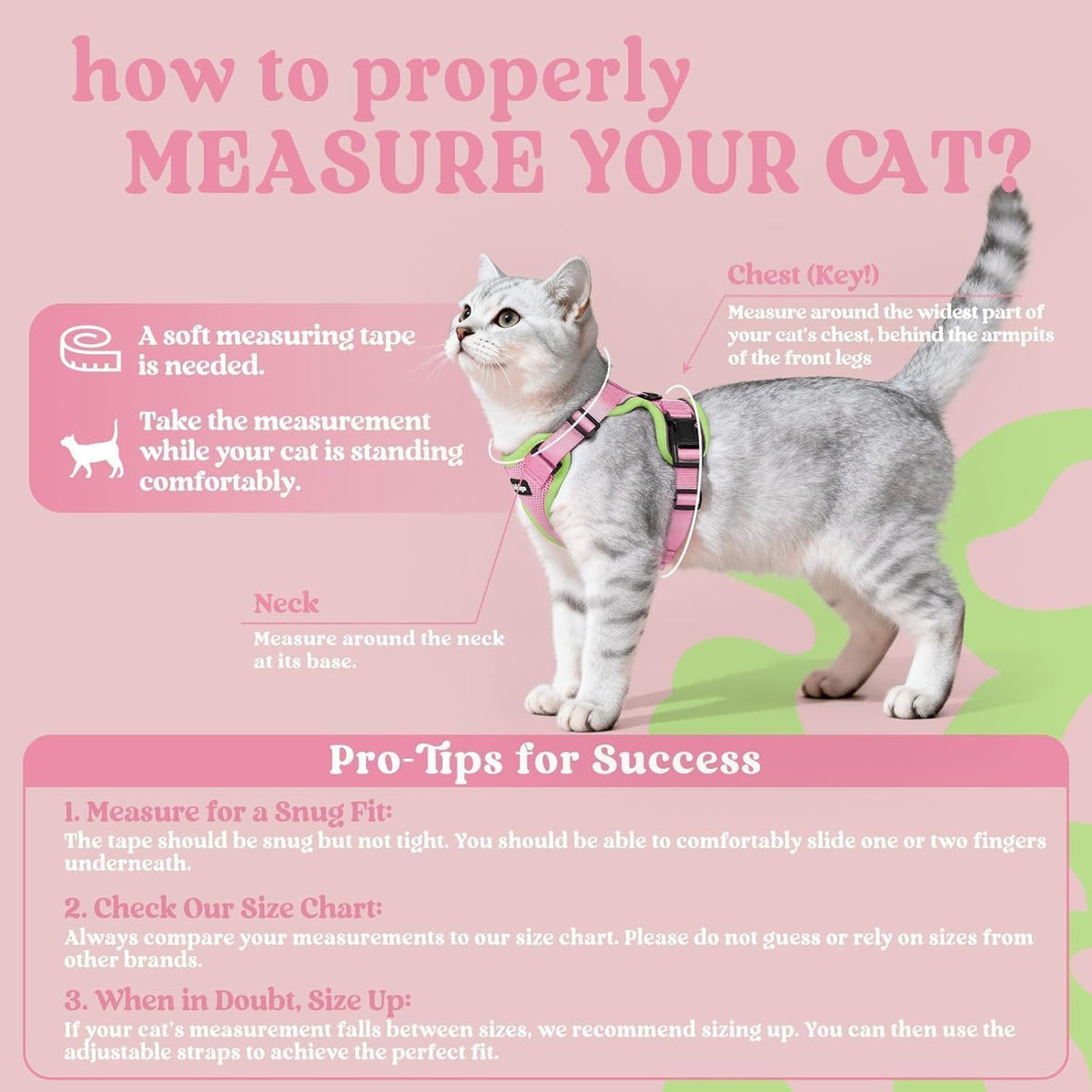rabbitgoo Cat Harness and Leash Set, Escape Proof Vest - S / Pink & Light Green - image 2