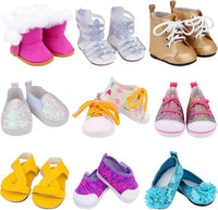 Ecore Fun 9 pairs of 18 inch doll shoes including snow boots, sandals and slippers