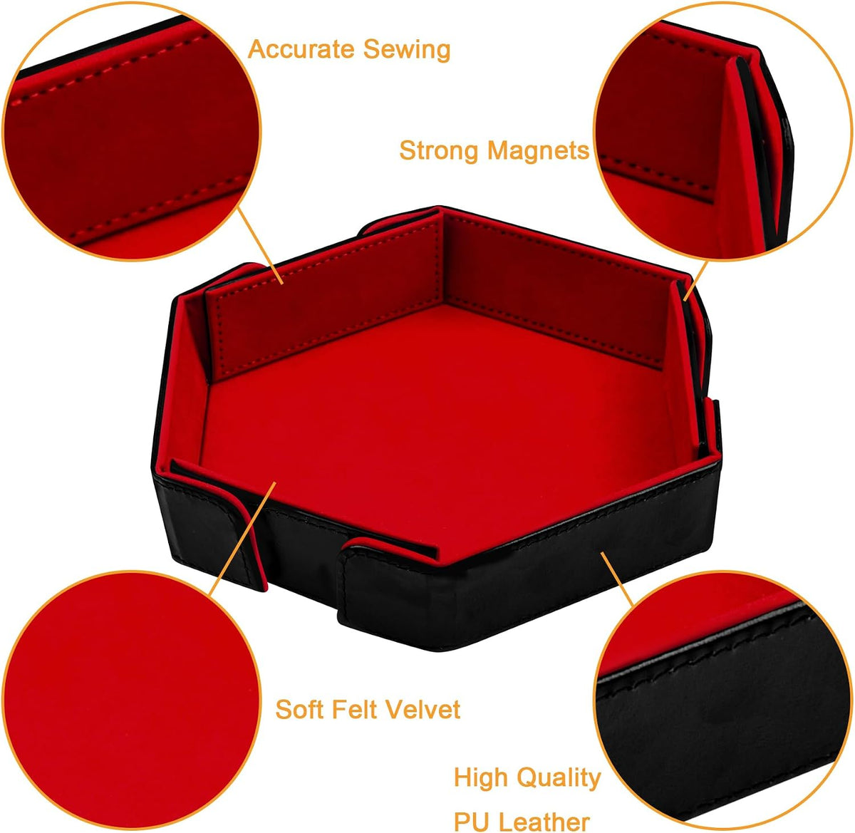 SIQUK magnetic folding hexagon dice tray in PU leather with velvet lining - view 10