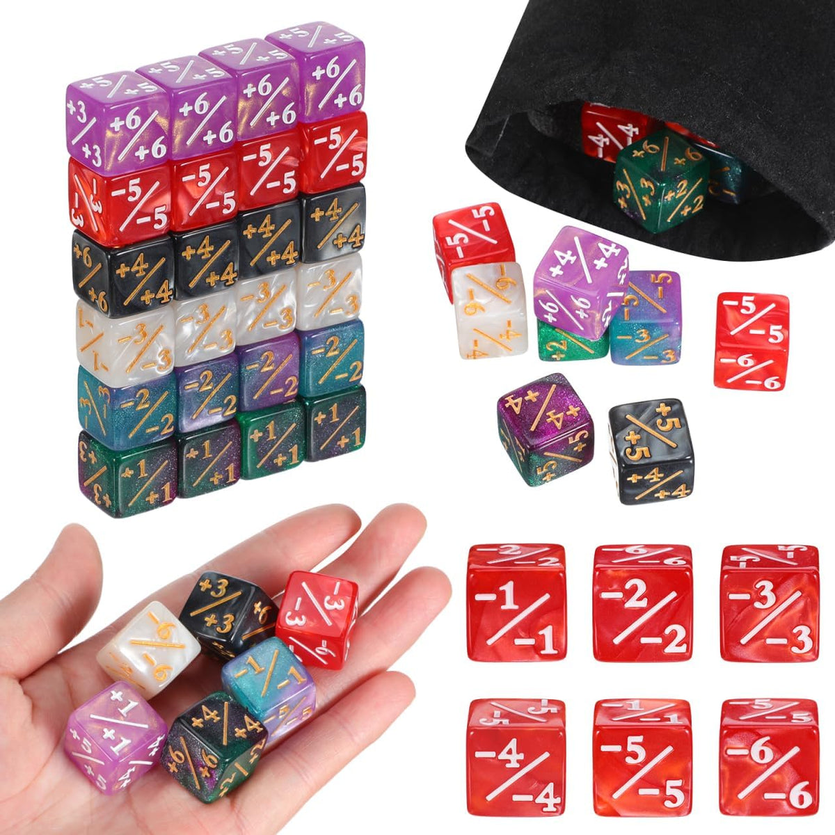 TOPPERFUN 24 black acrylic +1 token D6 counter dice for card games
