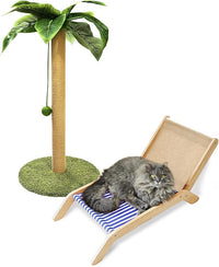 PETKARAY Cat Scratching Post with Cat Beach Chair, 36" Tall Palm Tree Cat Scratching Post, Large Sisal Cat Scratcher for Indoor Kittens