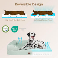 EHEYCIGA Orthopedic Dog Beds for Extra Large Dogs, Waterproof Memory Foam XXL Dog Bed with Sides, Non-Slip Bottom and Egg-Crate Foam Big Pet Couch Bed with Washable Removable Cover, Sage Green