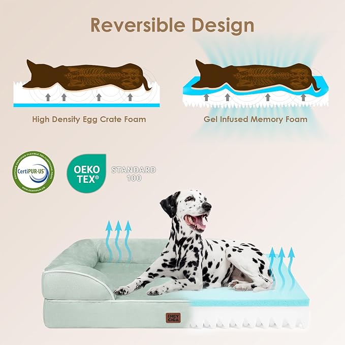 EHEYCIGA Orthopedic Dog Bed for Medium Dogs, Waterproof Memory Foam, Sage Green, 30"L x 20"W x 6.5"Th