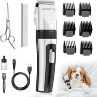 HEAPETS Dog Grooming Clippers, Low Noise, Electric Quiet - White