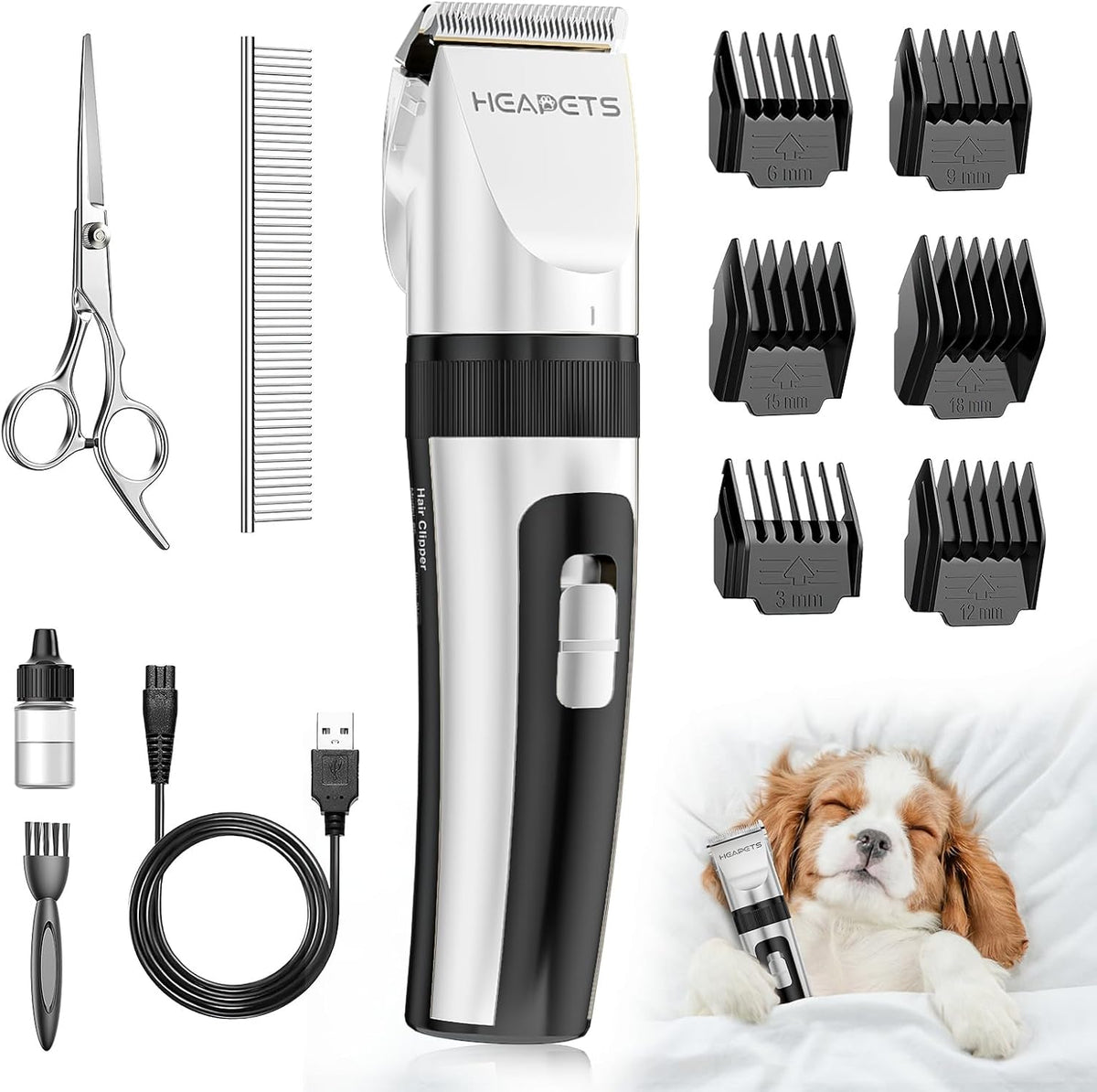 HEAPETS Dog Grooming Clippers, Low Noise, Electric Quiet - White