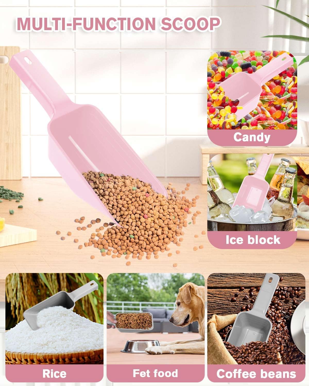 2 Cup Dog Food Scoop, Plastic Pet Food Scoop with Measuring Lines for Accurate Pet Food - Pink and Grey - image 4
