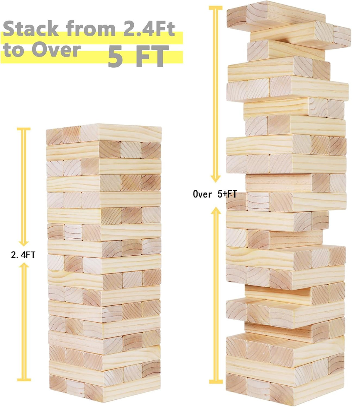 GOROCK Giant Tumbling Tower Game，57Pcs Wooden Block Stacking Game - XL-Over 5 FT - image 2