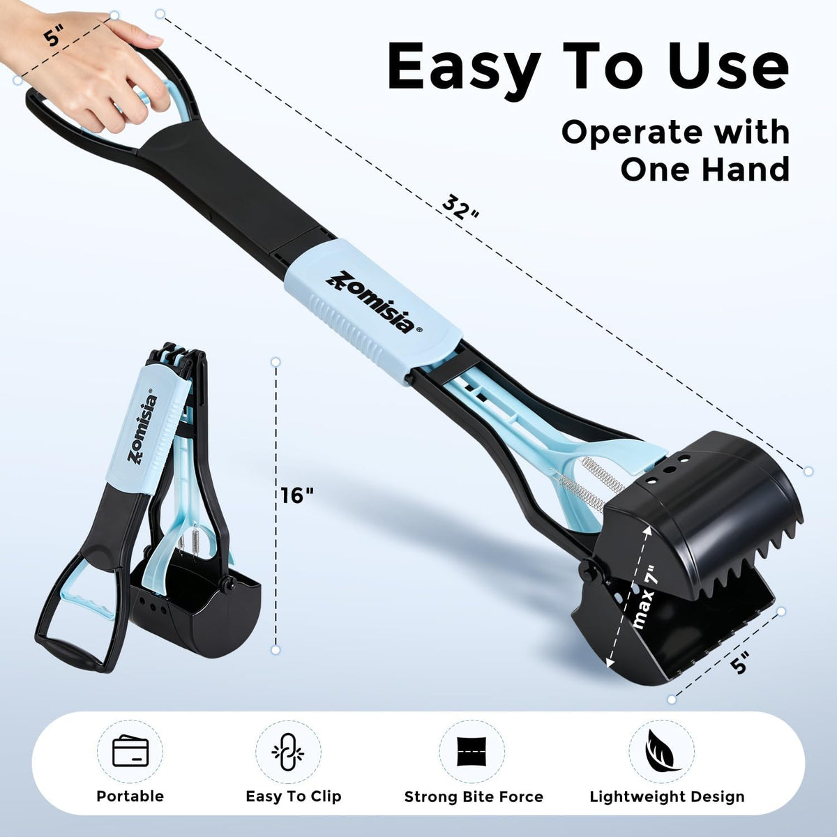32" Long Handle Pooper Scooper with 30 Count Waste Bags – Essentials for Dogs - Blue / 32 Inch - image 4