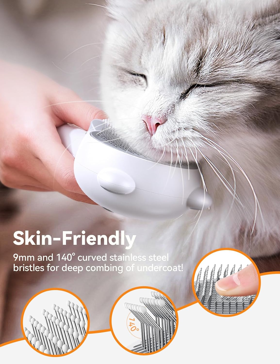 Cat Steam Brush, Brushes for Indoor Cats with Release Button - White - image 3