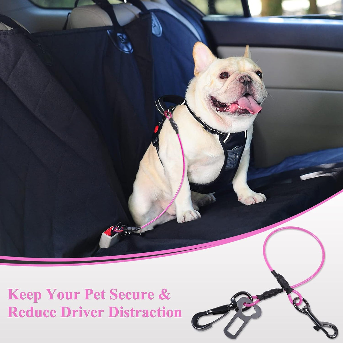 VIVAGLORY Dog Seatbelt Tuffbelt Dog Car Harness, XS - 22 Inch / Pink - image 3