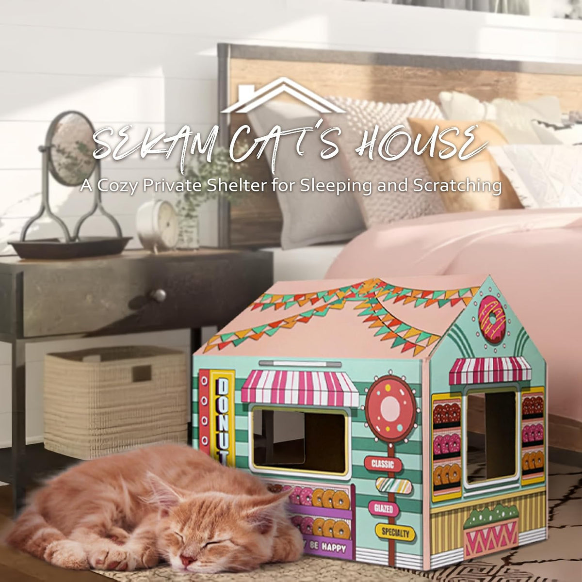 SEKAM Cardboard Cat House with Scratcher/Catnip - Donut Shop - image 2