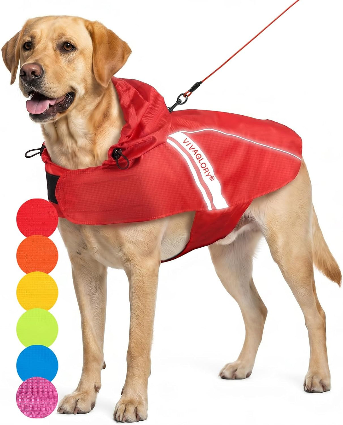 VIVAGLORY Dog Raincoat Wetoff Dog Rain Coat, XS - Red / L (26"-30" chest girth)